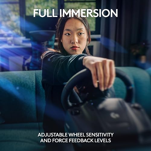 Logitech G923 Racing Wheel and Pedals, TRUEFORCE up to 1000 Hz Force Feedback, Gaming Steering Wheel PS5, PS4, PC, Mac, Genuine Leather- Black