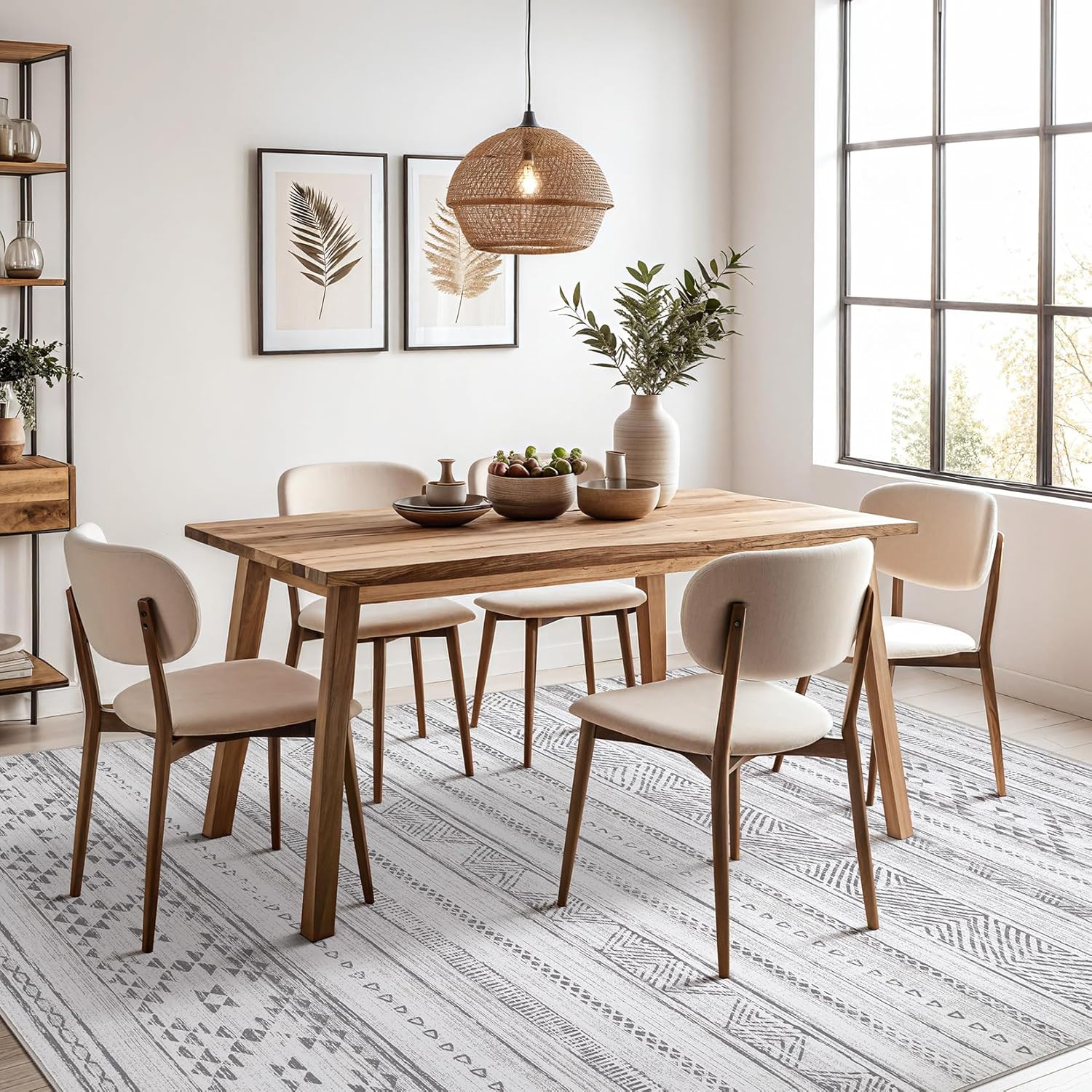 9x12 Area Rugs, Washable Rugs for Living Room, Large Soft Boho Neutral Geometric Moroccan Rug for Bedroom Dining Room, Non Slip Indoor Thin Carpet for Home Office, Cream Grey