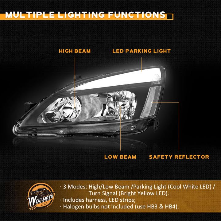 LED Headlight Assembly for 03 04 05 06 07 Honda Accord, for 2003-2007 Accord OE Headlamp with Sequential Turn Signal, Black Housing Clear ReflectorLeft+Right