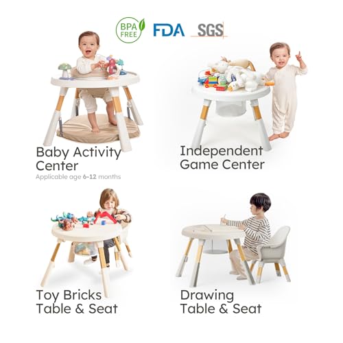 Baby High Chair, 8 in 1 Convertible Highchair with Activity Center, Adjustable Growing High Chairs for Babies and Toddlers with Removable Tray, Khaki