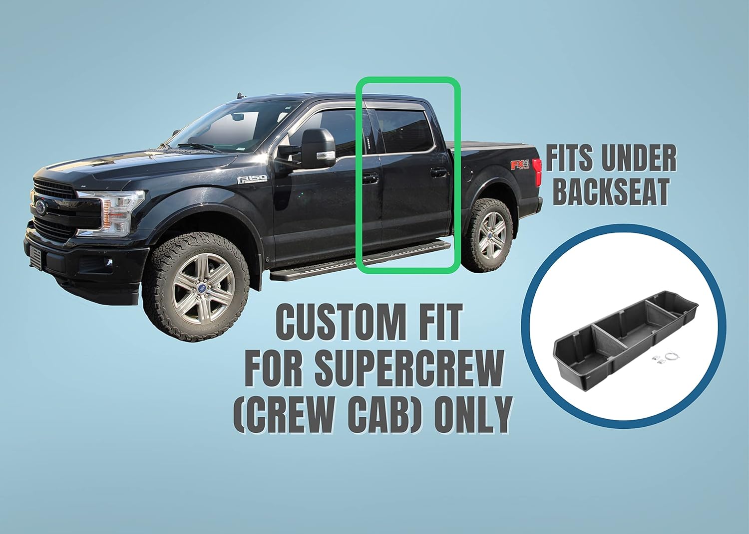Red Hound Auto Under Seat Storage Box Compatible with Ford F-150 SuperCrew 2015-2022 and SuperDuty F-250 F-350 Crew Cab 2017-2022 Cab Without OEM Underseat Floor Mounted Flip-up Storage System
