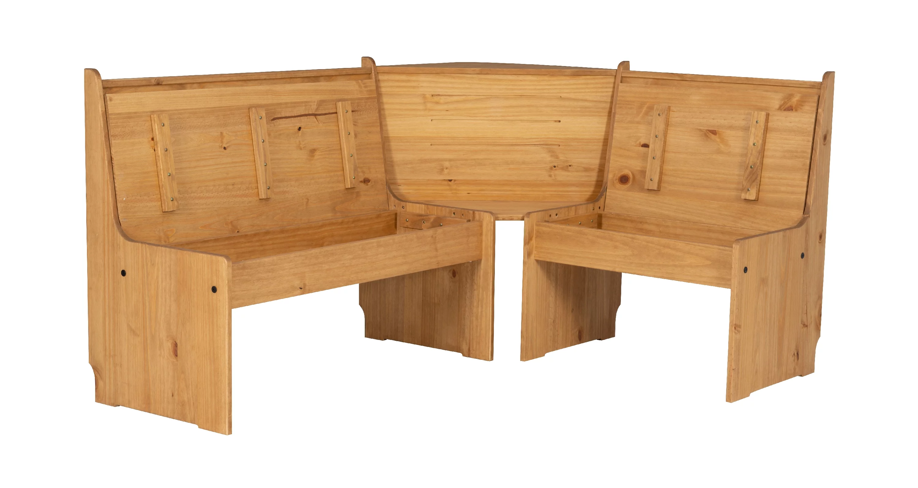Linon Wickford Corner Dining Breakfast Nook Set with Storage, Table, and Bench, Seats 5-6, Natural Finish