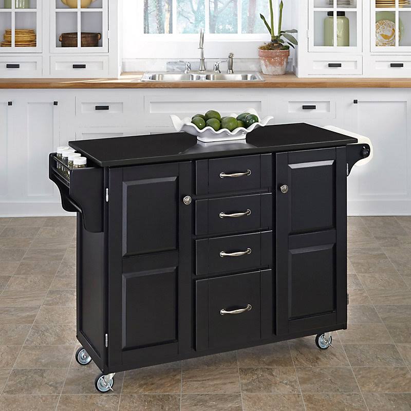 August Grove Adelle-a-Cart Kitchen Island with Granite Top - Base Finish: Black