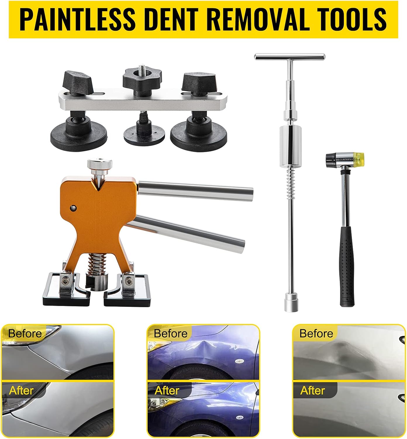 VEVOR Dent Removal Tool, 89 Pcs Paintless Dent Repair Tools, Led Baffle Board Car Dent Repair Kit, Glue Puller Tabs Dent Puller Kit for Auto Dent Removal, Minor Dents, Door Dings And Hail Damage