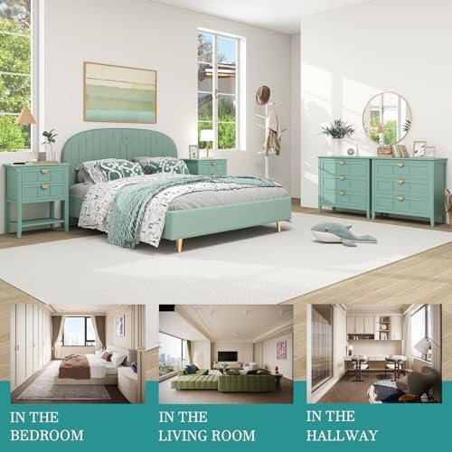 Small Nightstand End Table - Bedside Table with 2 Drawers, Wood Night Stand with Storage Shelf, Narrow End Tables for Bedroom (Green Set 1)