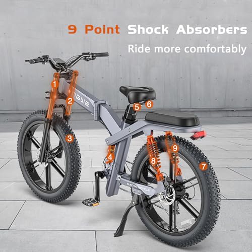 Electric Bike for Adults, Folding Dual Battery Ebike29.2Ah 95 Miles Long Range, 1000W Brushless Motor Electric Bicycle with Hydraulic Brake, 26" Fat Tire & Intelligent Headlight