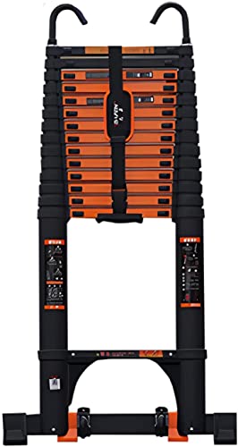 Mighty Folding Telescoping Ladder 12.5ft 15.5ft 20ft, Multi Purpose Extension Ladder with Hooks for Attic & Rooftop - Aluminium Retractable Ladder with Stabilizer Bar