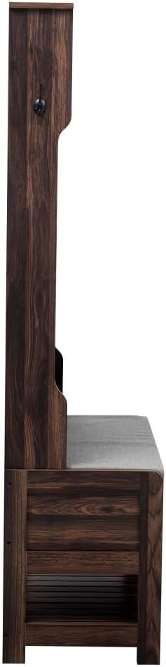 68.9" H Hall Tree with 6 Hooks and Hinged Lid, Coat Hanger, Entryway Bench, Storage Bench, 3-in-1 Design, 69INCH, for Entrance, Hallway,Brown