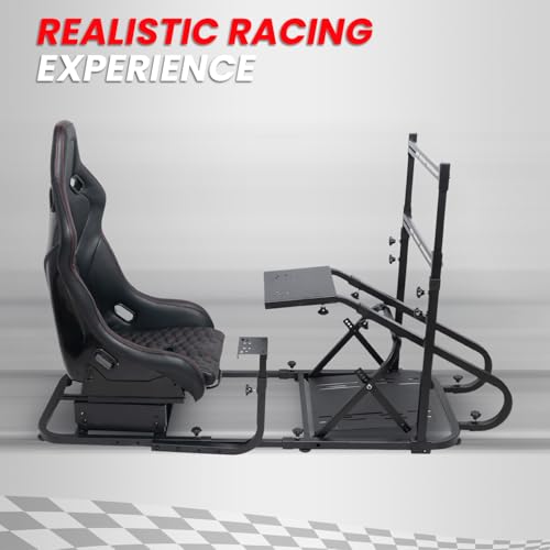 Racing Simulator Cockpit with Monitor Mount and Strong Fiberglass and PVC Leather Bucket Seat, Racing Wheel Stand Compatible with Fanatec, Thrustmaster, Logitech, Moza Racing Games on PS5, PS4, Xbox and PC