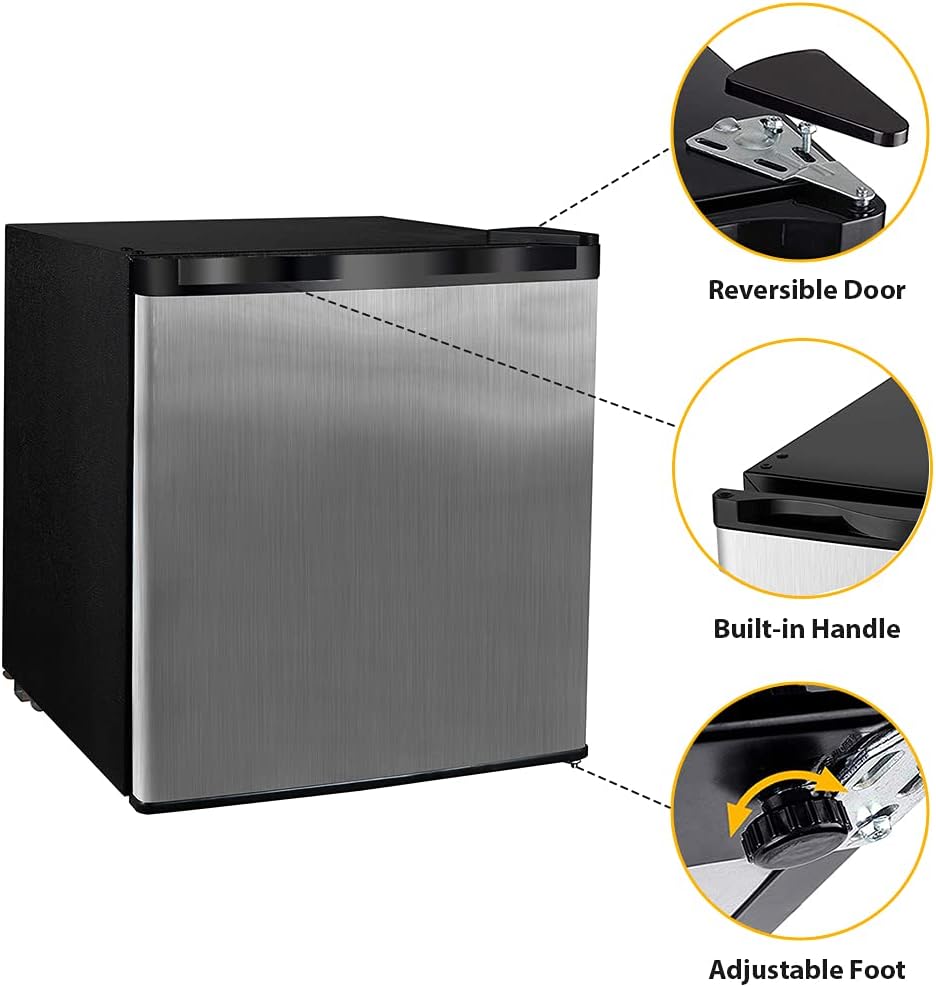 Stainless Steel Finish 1.1 cu.ft. Compact Mini Upright Freezer with Adjustable Temperature Control, for Home Apartment Office Garage