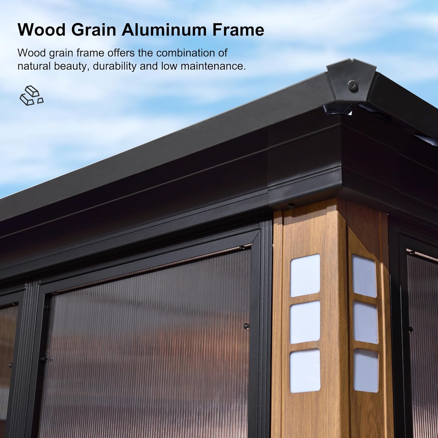 PURPLE LEAF 12' X 14' Patio Hardtop Gazebo Double Top Outdoor Screen House Aluminum Solarium Backyard Sun Room with Detachable Windows and 24 Solar String Light