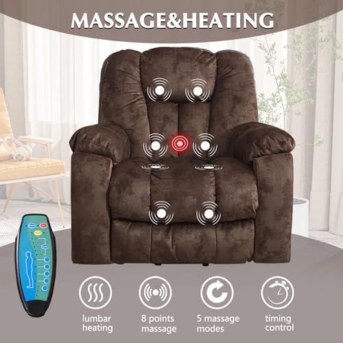 CANMOV Large Power Lift Recliner Chair with Massage, Heat, and USB for Elderly, Overstuffed Wide Recliners, Heavy Duty and Safety Motion Reclining Mechanism, Gray