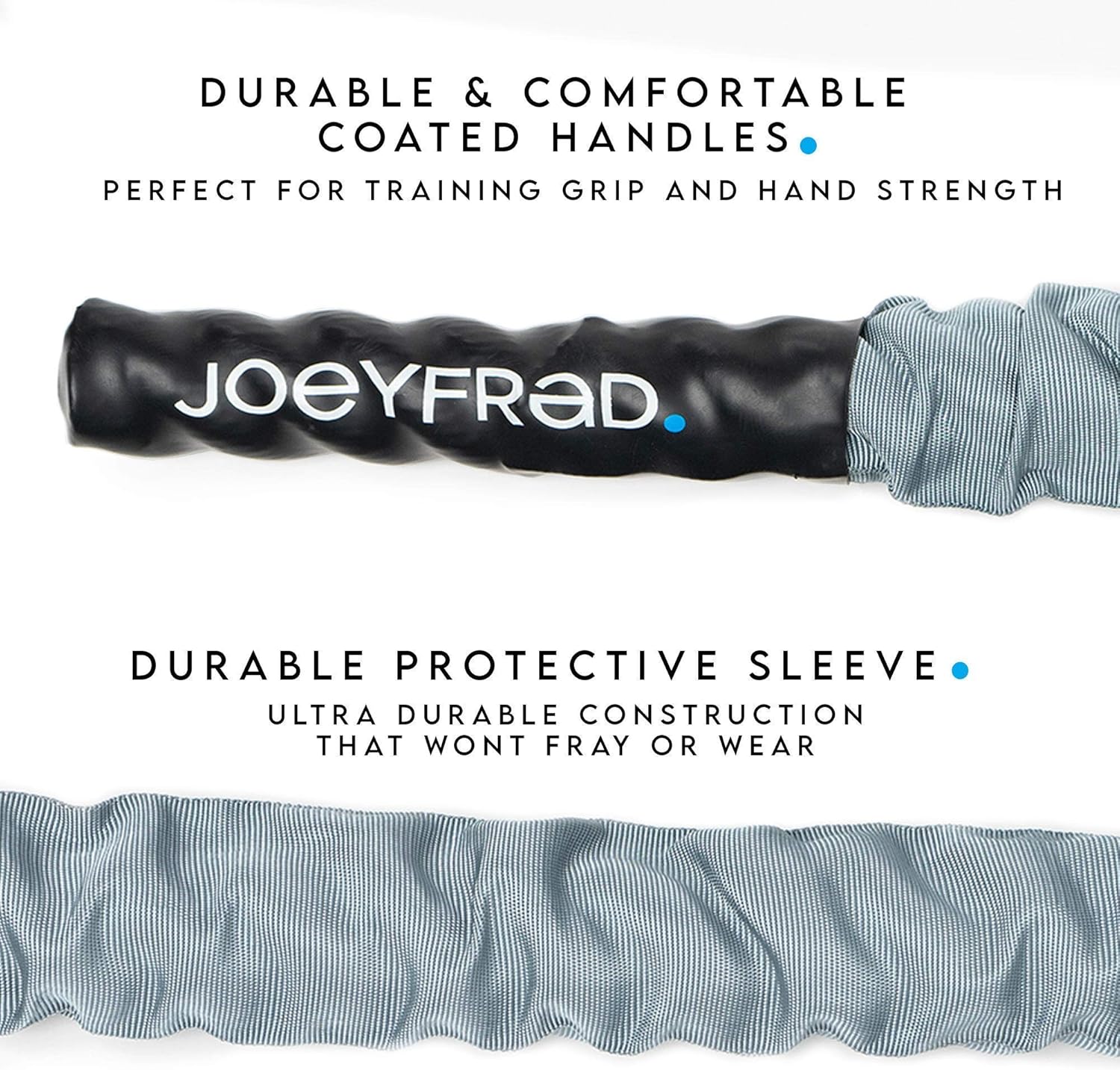 Joeyfrad Battle Rope Battle Ropes for Home Gym 1.5 Inch Heavy Weighted Rope 30ft Length 100% Dacron Strength Training Ropes Fitness for Home Gym, Cardio w/Wall Anchor 2 Anchor Straps, 1 Carabiner