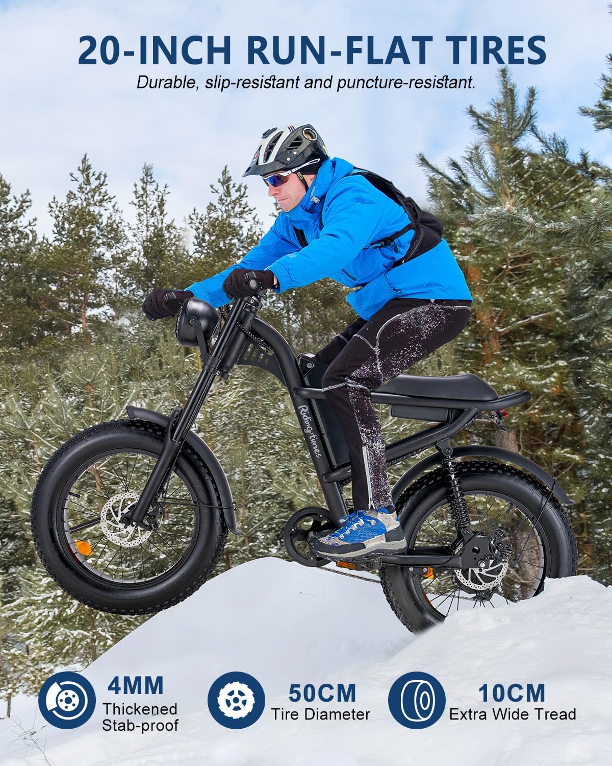 Riding'times Retro Ebike for Adults, 1500W Electric Bike Up to 28MPH & 75Miles, 20 Inch Fat Tire & 6 Layer Full Suspension, 15.6AH Removable Battery, Electric Mountain Bicycle