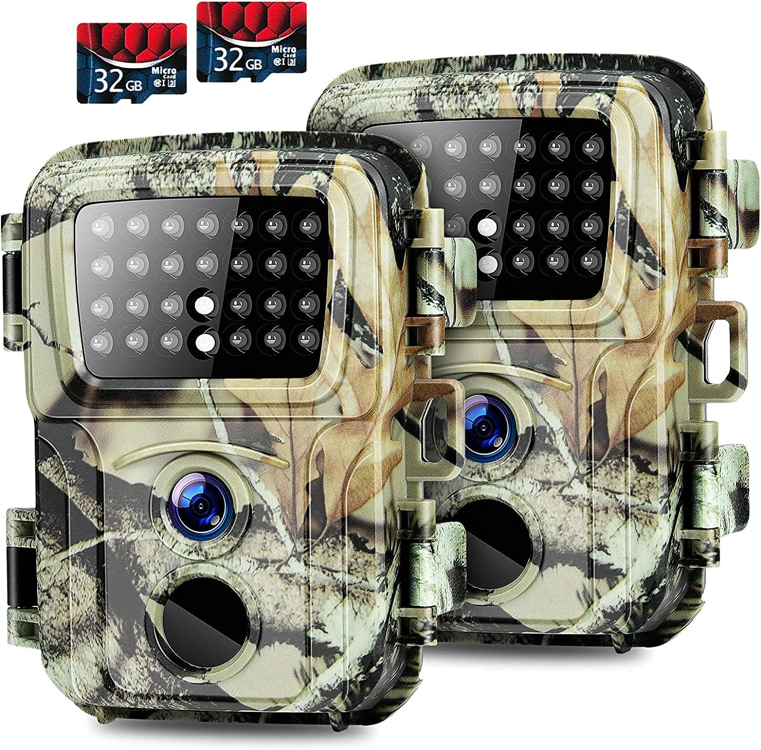 Mini Trail Camera,��2 Pack�� 20MP 1080P with 32GB Card Game Cameras with Night Vision Motion Activated Waterproof Hunting Camera 80FT Detection Distance for Wildlife Monitoring