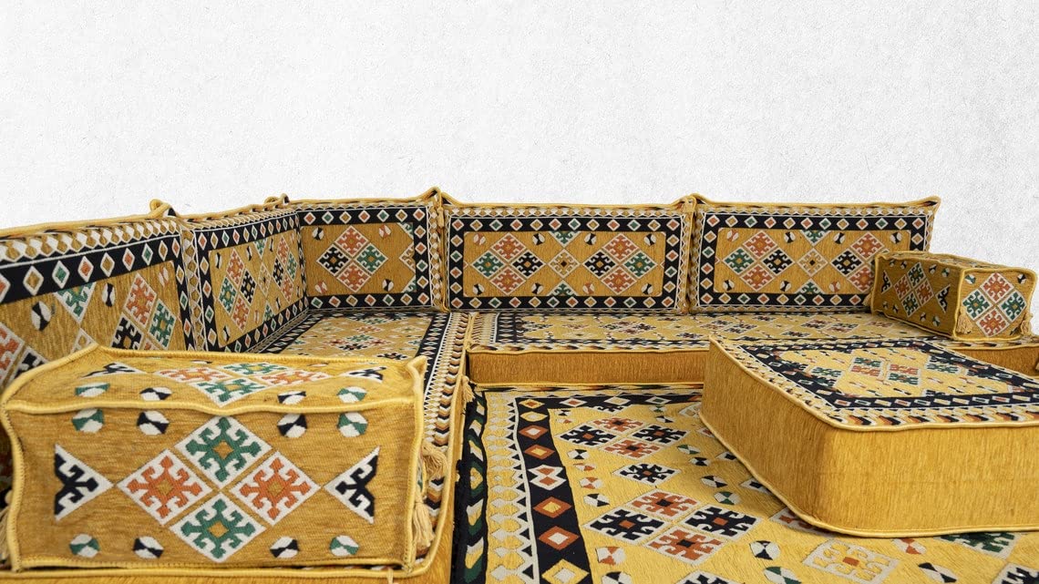 Yellow Arabic Sofa,Pallet Sectional Sofas, Arabic Majlis Sets, Floor Seating Sofa Sets, Yoga Sofas, Floor Cushions,Moroccan Arabic Sofas