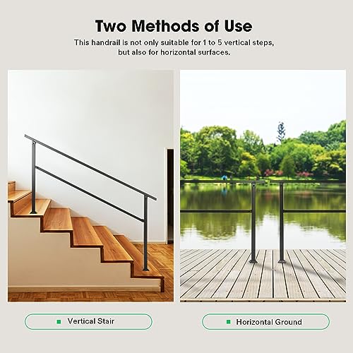 VIVOSUN Outdoor Handrail, 6 Step Stair Handrail, 83" x 36" Fits 1 to 6 Steps, Wrought Mattle Iron Handrail for Concrete Steps, Porch Steps, One-step Assembly, Black