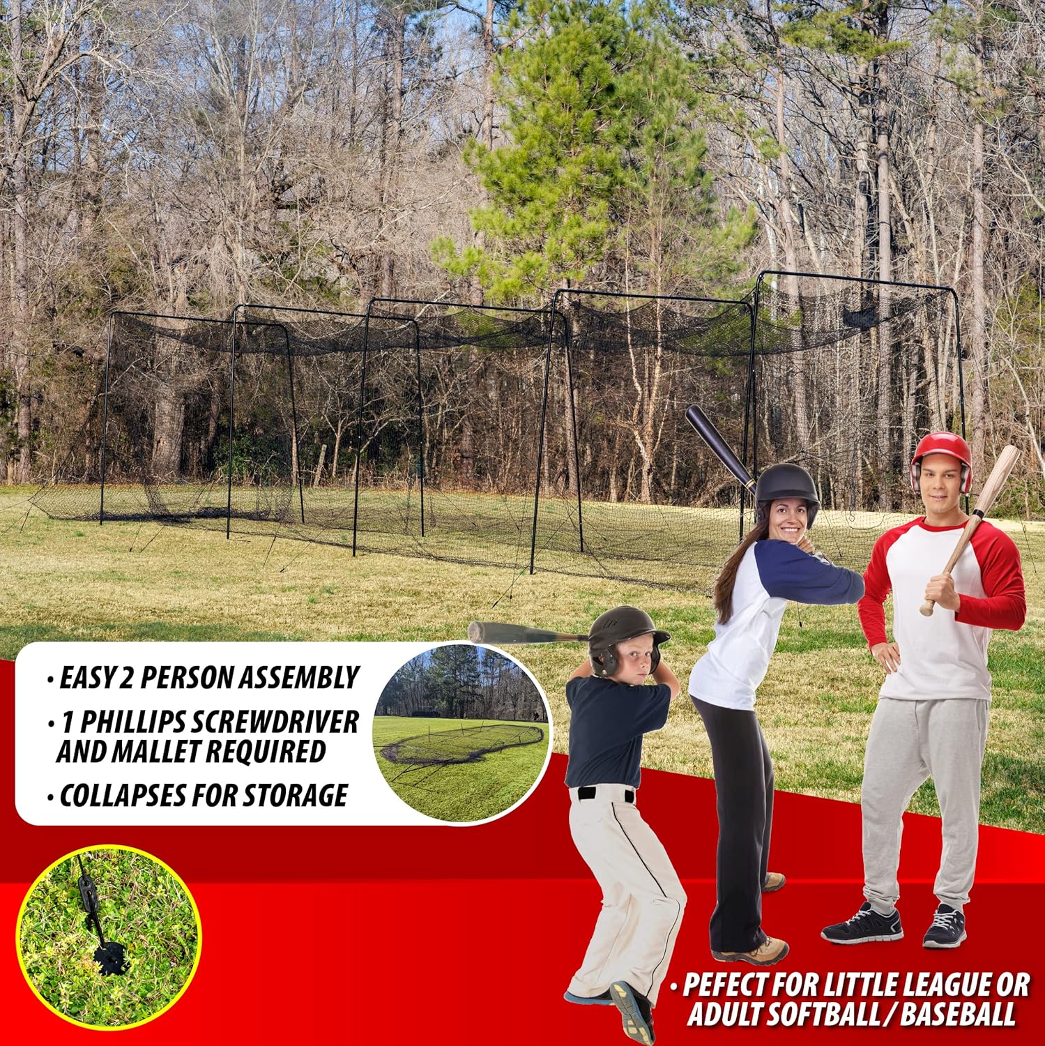ANYTHING SPORTS Full 40 and 60 Foot Batting Cage. Perfect Baseball Batting Cage, Softball Batting Cage, Complete Package with Frame and Netting