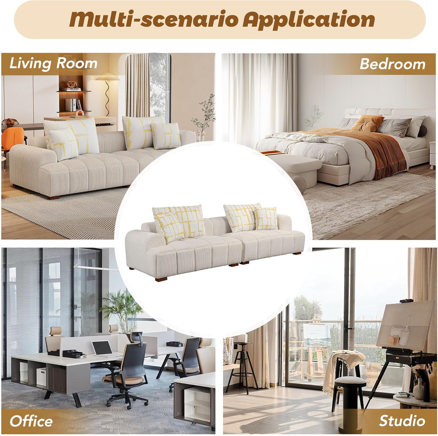 Oversized 4 Seaters Corduroy Upholstery Modular Cloud Sectional Sofa Couch,Modern Living Room Deep Seat Upholstered TV Sofa&Couch with 4PCS Pillows and Rubber Wood Legs for Home Apartment