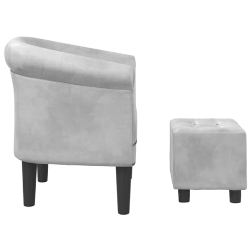Tub Chair with Footstool Silver Faux Leather,Elegant Silver Tub Chair with Footstool: for Home or Office Living Room Furniture
