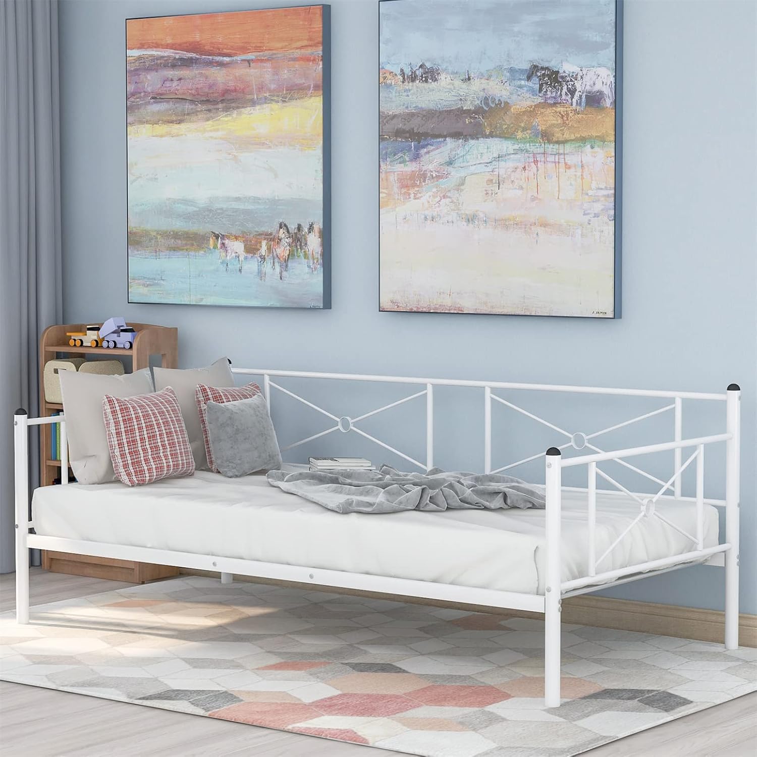 Metal Daybed with Trundle, Twin Size Day Bed Frame with Pullout Trundle, Heavy-Duty Daybed for Living Room Bedroom Kids Teens and Adults, Black