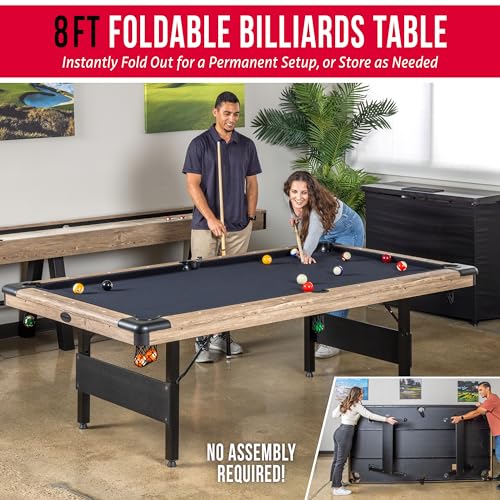 GoSports 7 or 8 ft Portable Pool Table - No Assembly Required Folding Billiard Table