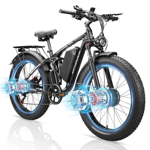 Dual Motor Ebike,37MPH Fast Electric Bike Peak 3000W/5000W 23AH Ebike for Adults UL Certified Battery Commuting Electric Bicycle 87 Miles Long Range 7-Speed 26" Fat Tire Full Suspension E Bike