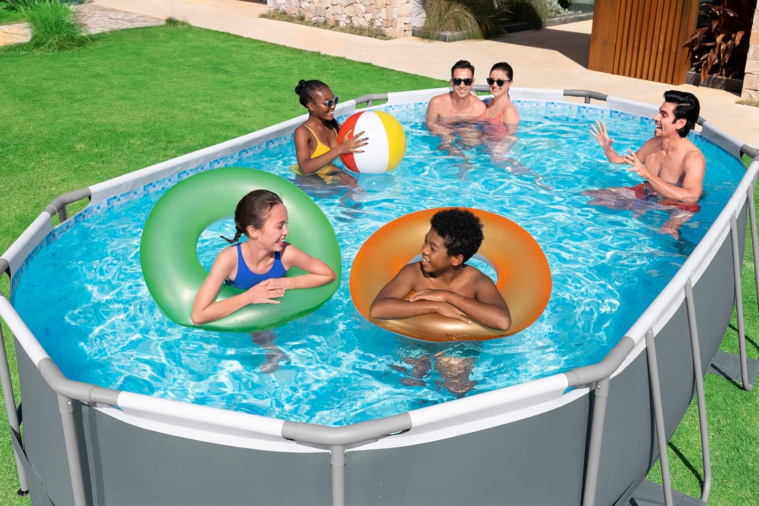 Bestway Power Steel Frame Pool Complete Set with Filter Pump 488 x 305 x 107 cm Oval Grey