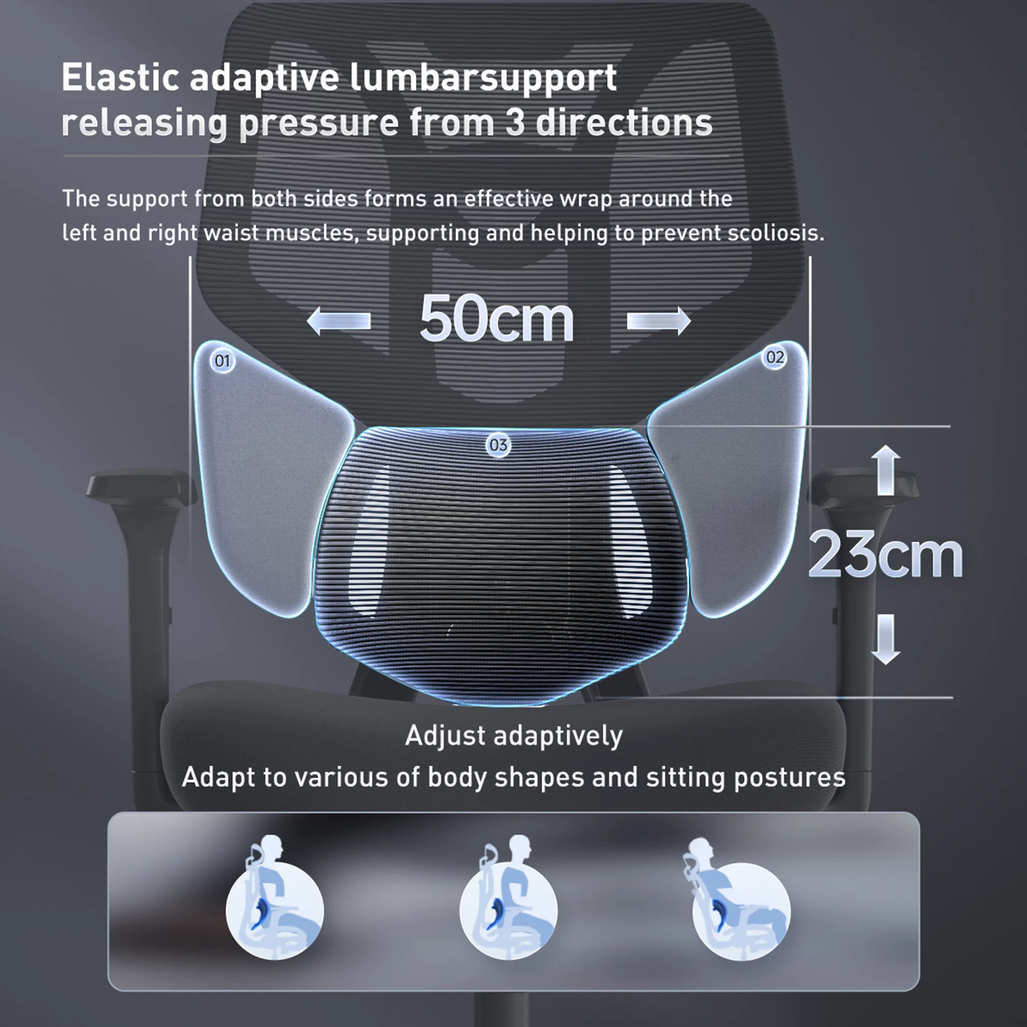 Hbada E3 Ergonomic Office Chair Elastic Adaptative Adjustment Back Lumbar Support Computer Chair High-Density Breathable Mesh Desk Chair with 115° Rocking,Black