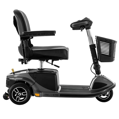 Pride Mobility Revo 2.0 3-Wheel Scooter - Travel Mobility for Seniors, All Terrain Motorized Scooter for Adults, 400 Lbs Weight Capacity, U-1 Batteries, Grey, 20"x18" Foldable Seat - S66