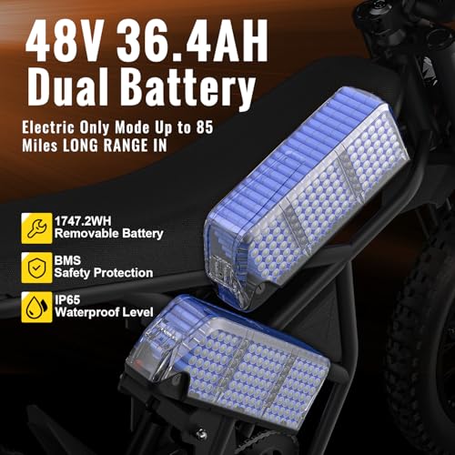 GT73PRO/GT73 Electric Dirt Bike for Adults, 3000W 60V 50MPH //2400W 48V 37MPH, 36.4AH Dual Battery Ebike Up to 85 Miles, 25" Motorcycle Tire, UL2849 All Terrain for Mountains, Snow, Sand, Road