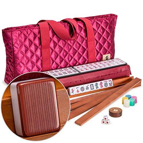 Yellow Mountain Imports American Mahjong Set with 166 Tiles, Soft Case, Racks with Pushers, and Accessories, Pattaya