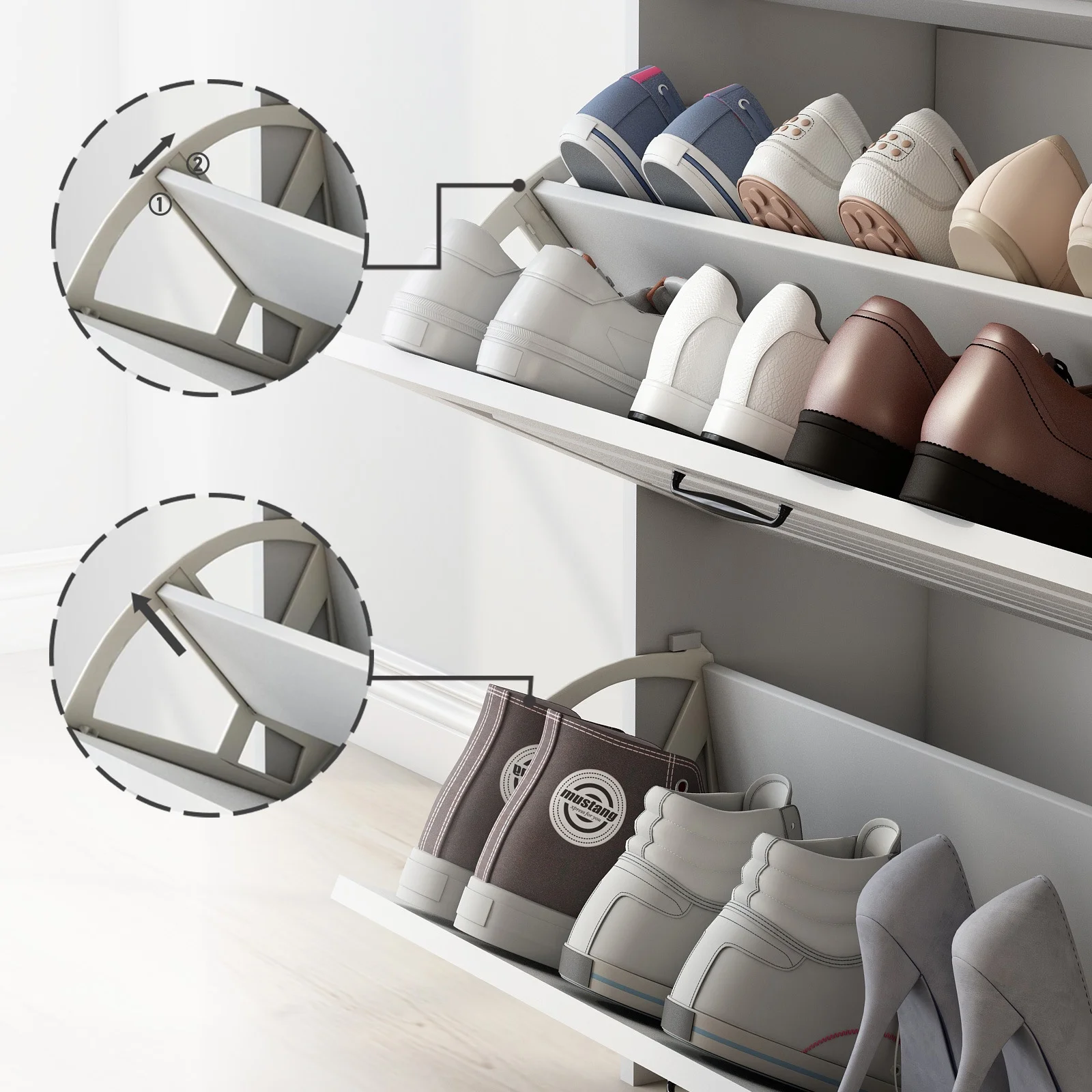 Yone jx je Shoe Cabinet for Entryway, White Narrow Shoe Storage Organizer with 3 Doors 2 Drawers,Flip Down Shoe Rack Wood 4 Tier Shoe Storage Cabinet for Hallway, Living Room,Home and Apartment