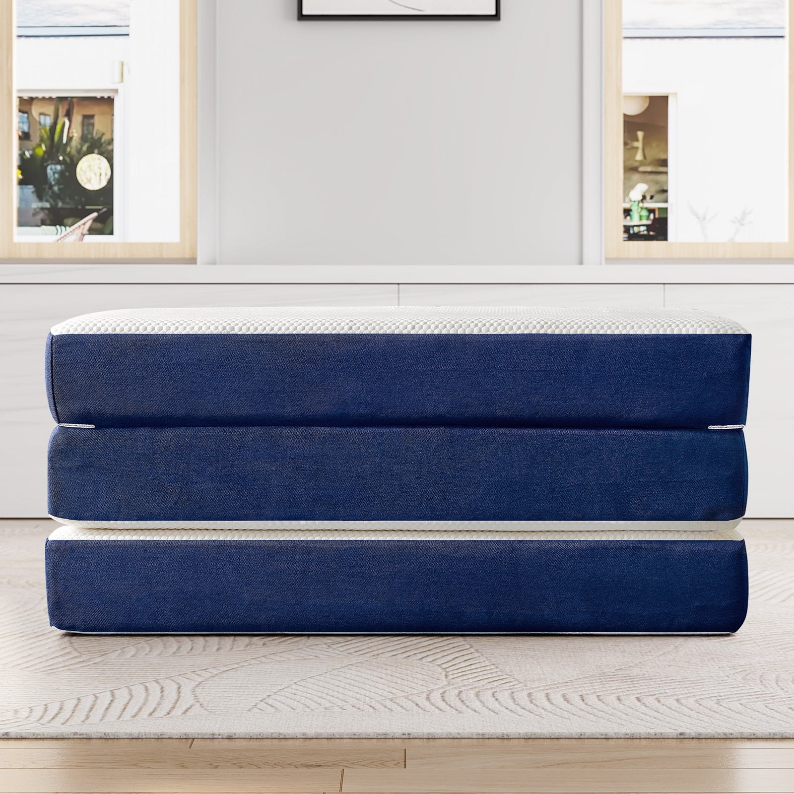 Queen Folding Mattress, Potctz 6 " Tri-Folding Mattress Topper, Folding Memory Foam Mattress with Washable Cover