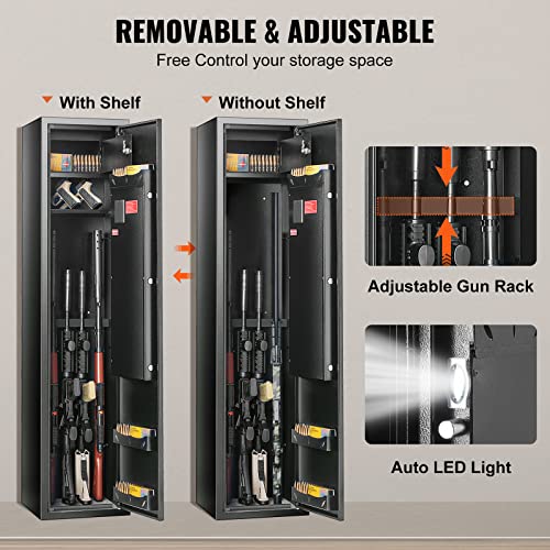 VEVOR 3-4 Rifles Gun Safe, Rifle Safe with Digital Keypad & Lock, Quick Access Gun Storage Cabinet for shotguns with Removable Shelf, Pistol Rack, Ammo Storage Box for Home Rifle and Pistols