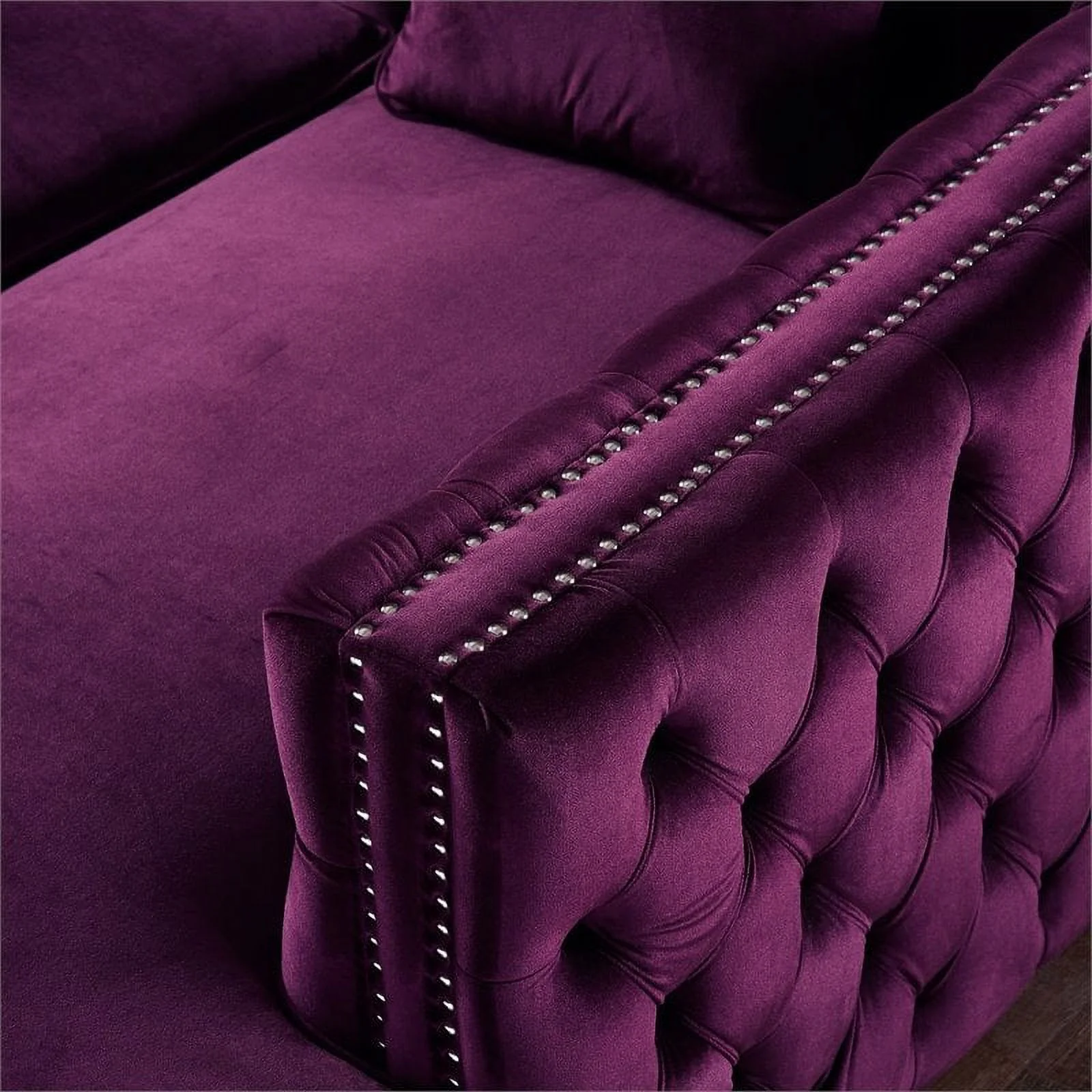 Posh Living Levi 115" Velvet Secitional Sofa with Right Facing Chaise in Purple