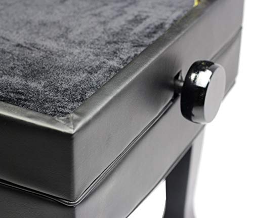 Griffin Genuine Leather Adjustable Piano Bench Black Solid Wood Vintage Style & Heavy-Duty Ergonomic Keyboard Stool | Cushion Seat with Storage Space | Home Vanity Bench or Musicians Guitar Chair