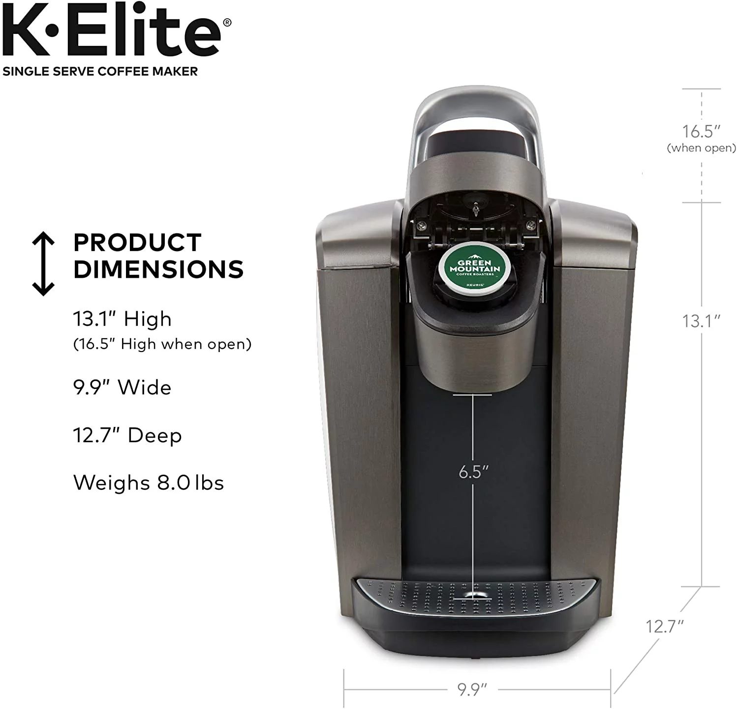 Keurig K-Elite Coffee Maker, Single Serve K-Cup Pod Coffee Brewer, With Iced Coffee Capability, Brushed Slate