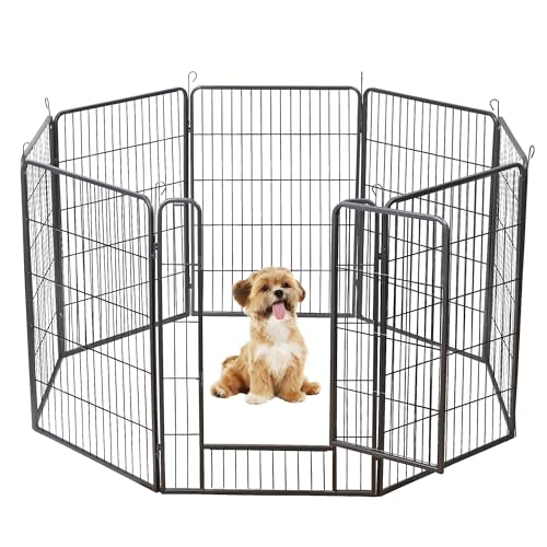 LEMY 16 Panels 32 in Pet Playpen Heavy Duty Metal Dog Exercise Fence Barrier，Outdoor & Indoor Foldable Pet Exericse Pen w/Door,Black