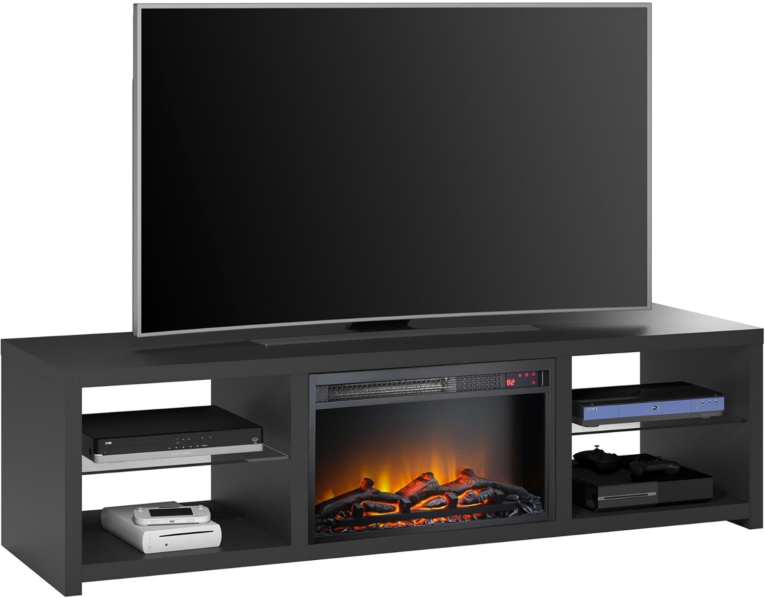 Ameriwood Home Harrison TV Stand with Fireplace for TVs up to 70", Black