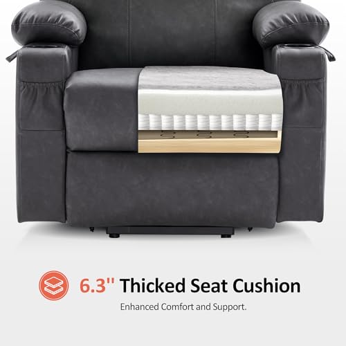 MCombo Power Lift Recliner Chair for Elderly, Lift Chair with Heat and Massage, FSC Certified, USB Ports, Cup Holders, Faux Leather 7040 (Black, Medium)