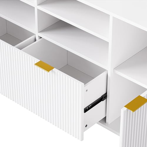 4-Piece Entertainment Wall Unit with 13 Shelves,8 Drawers and 2 Cabinets, Multifunctional TV Stand Media Storage Cabinet for TVs Up to 70"" with Fluted Line Surface (Black), SJ000116A