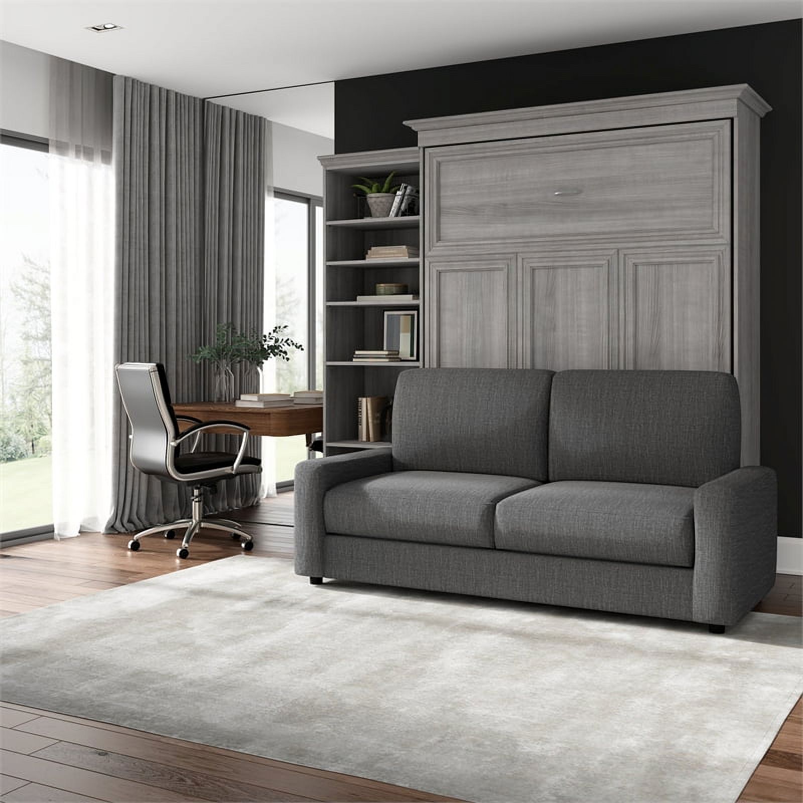 Bestar Versatile Engineered Wood Queen Murphy Bed with Sofa & Organizer in Gray