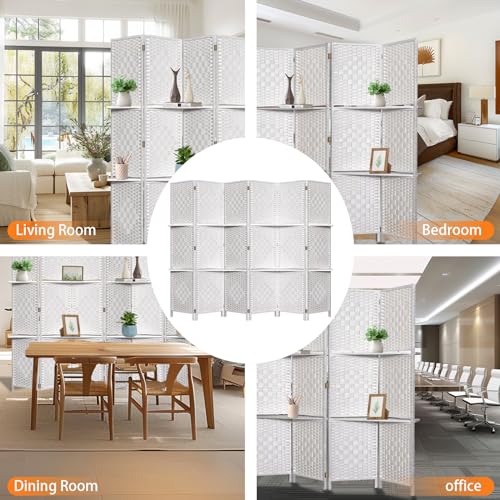 Room Divider with Shelves, Room Dividers and Folding Privacy Screens, Divider for Room Separation Partition Room Dividers, 16" Folding Screen 6FT Room Divider Wall 6 Panel, Natural