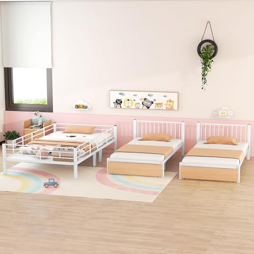 Heavy Duty Triple Bunk Bed for 3 Kids, Twin Over Twin & Twin Bunk Beds with Guardrails and Ladder, Twin Over 2 Twin Triple Bunk for Kids, Teens, Black Triple Bunk Bed Twin Size