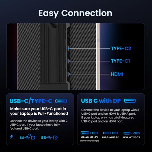 15.6" Portable Laptop Screen Extender - 1080P FHD Portable Monitor Fit for 13''-17.3'' Laptop, Built-in Dual Speakers & Adjustable Stand, Plug and Play, Compatible with Wins/MacOS/Chrome/Android