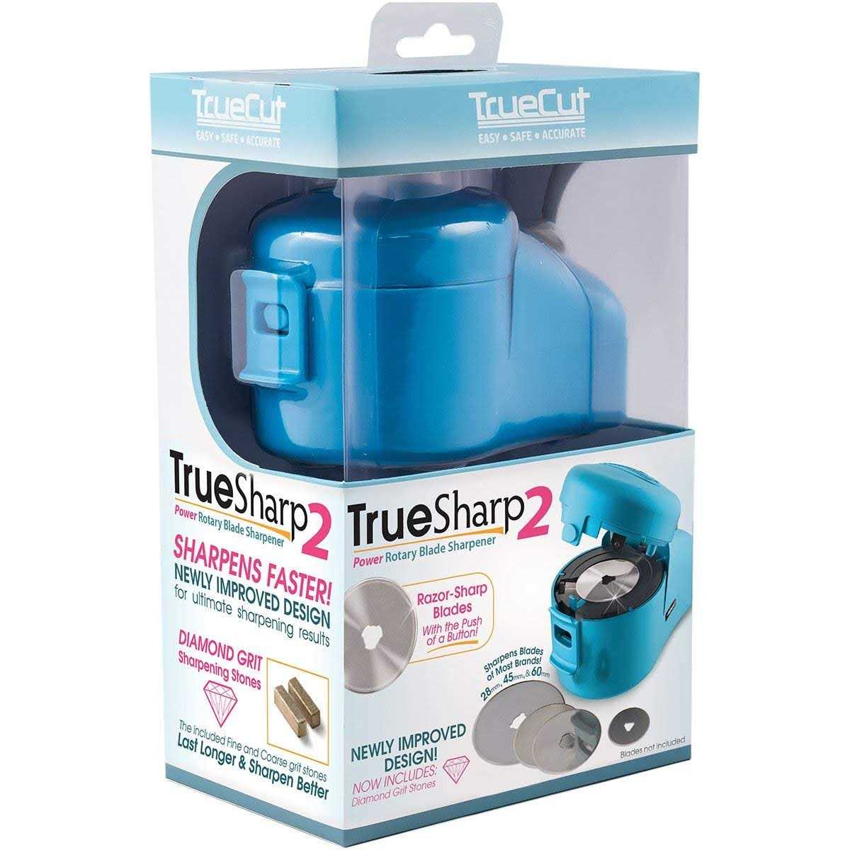 TrueCut TrueSharp 2 Power Sharpener, Fast and Easy to Use Rotary Cutter Blade Sharpener, Sharpen 28mm, 45mm and 60 mm Blades