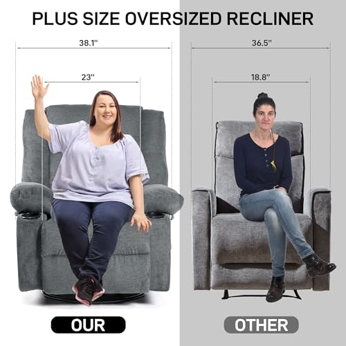 Recliner Chair Massage Fabric Recliners with Heated, 360 Degree Swivel Single Sofa with Cup Holders and Side Pockets Rocking Chair for Living Room