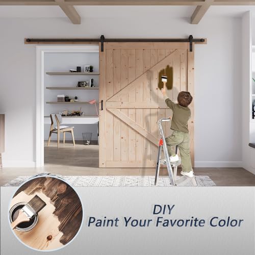FREDBECK 48in x 80in Sliding Wood Barn Door with 8FT Barn Door Hardware Kit Included K Shape Solid Spruce Panel Sliding Door Double Surfaces Need to Assembly
