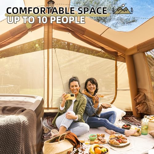 YOLENY Inflatable Tents for Camping, 4/6/8/10/12 Person Tent with TPU Skylight, Mesh Windows, Stove Jack & Pump, Easy Setup 4 Season Glamping Tent, Waterproof & Windproof